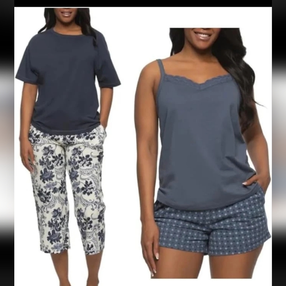 New Felina Women's 4-piece PJ Set Blue 100% cotton pajamas